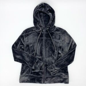 Adrienne Vittadini Sport Charcoal Gray Faux Fur Zip Front Hoodie Jacket Size L